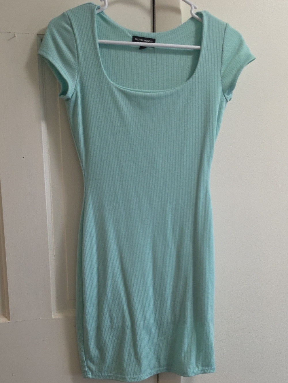 See You Monday Mint Ribbed Scoop Neck Bodycon Dress